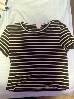 Striped Black and White Ribbed Crop Top